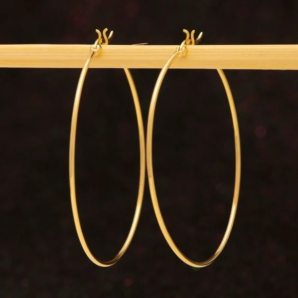 18K Gold Plated Large Hoop Earrings 50mm - Picture 8 of 8